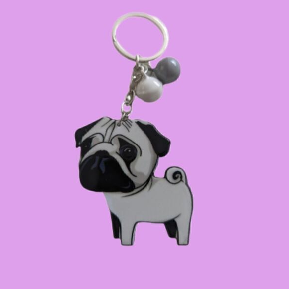 Dog Charm Keychain Keyholder Pug Frenchie Design - Picture 1 of 7